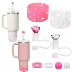 6PCS Cup Accessories Set for Stanley Cup Diamond Straw Topper 40/30 OZ Silicone - Picture 1 of 8