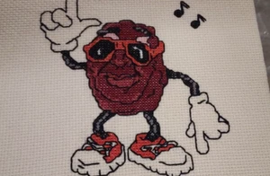 Completed Counted Cross Stitch Unframed California Raisin 6 X 7 inch - Picture 1 of 3