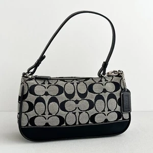 Vintage Coach Hampton Demi Pouch Mini Handbag 6094 Black Jacquard Leather Y2K - Picture 1 of 21