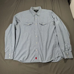 Abercrombie & Fitch Long Sleeve Pearl Snap Pocket Shirt Check Blue XL - Picture 1 of 8