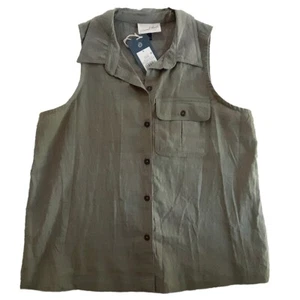 NWT Universal Thread Size S Sleeveless Olive Green Cotton Button Up Collared Top - Foto 1 di 4
