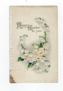 Postal vintage de principios de 1900 Feliz Pascua para ti rosas blancas publicada en relieve - Imagen 1 de 2