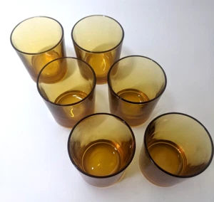 6 x Vitrosax Vintage Amber Plain Glass Tumblers MCM Glasses Retro Set 1970s - Picture 1 of 6