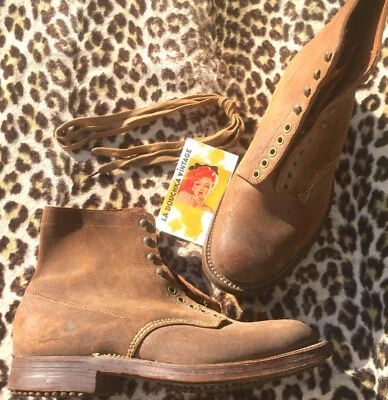 RARE 1930s MEN TRENCH / RANGER / COMBAT HOBNAILS BOOTS~ BROWN LEATHER ~ MINT ~ 6 - Image 1 of 4