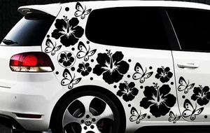 108- teiliges Auto Aufkleber Hibiskus Blumen Schmetterlinge HAWAII WANDTATTOO bx - Picture 1 of 2