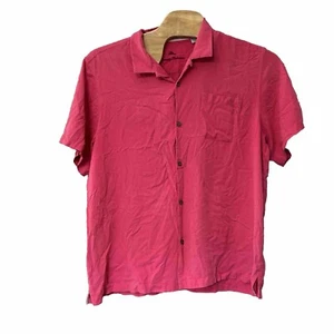 Tommy Bahama Hawaiian Shirt Mens 2XL Pink Short Sleeve Silk Embossed Floral Camp - Picture 1 of 8