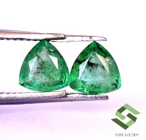 Certified Natural Emerald Trillion Cut Pair 5x5 mm 0.66 CTS Untreated Loose Gems - Picture 1 of 5