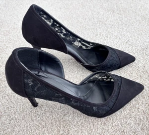 COAST .. Ladies Black Suede & Lace Court Shoe Size UK 7 EU 40 - Picture 1 of 10