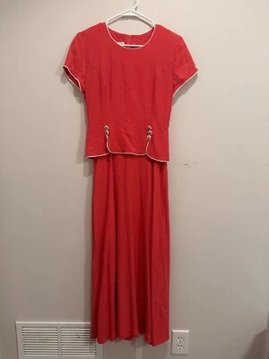 Vestido Vintage Julian Taylor Nueva York Rosa con Blanco Manga Corta Talla 6 Una Pieza Foto 1 de 4