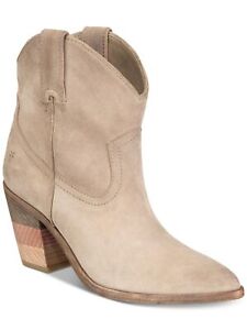 FRYE Womens Gray Western-Heel Faye Almond Toe Block Heel Leather Booties 8 M