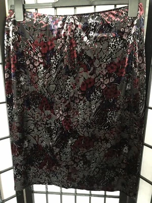 Laura Ashley Women’s Size 12 Velvet Stretch Black Floral Knee Length Skirt Lined - Image 1 of 4