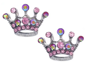 Princess Pink Crown Tiara Post Stud Earrings Girl Fashion Jewelry e31ps - Picture 1 of 2