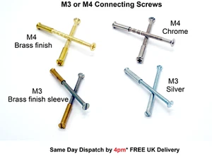 Connecting Screws for Door Handle M3/ M4 Brass finish Chrome / Silver Pack 2- 30 - Picture 1 of 15
