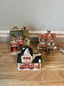 Christmas Village Houses Mixed Lot Set Of 3 Ceramic Porcelain Vintage No Lights - Picture 1 of 10
