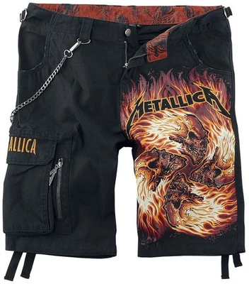 Pantalones Cortos Carga Metallica Banda de Metal Pesado Pantalones Cortos Negros con Cadena Raro Euro Importación Foto 1 de 4