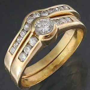 Matched Pair of Solid 18k Yellow GOLD 19 DIAMOND BRIDAL RINGS SET 0.50ct Sz K - Picture 1 of 6