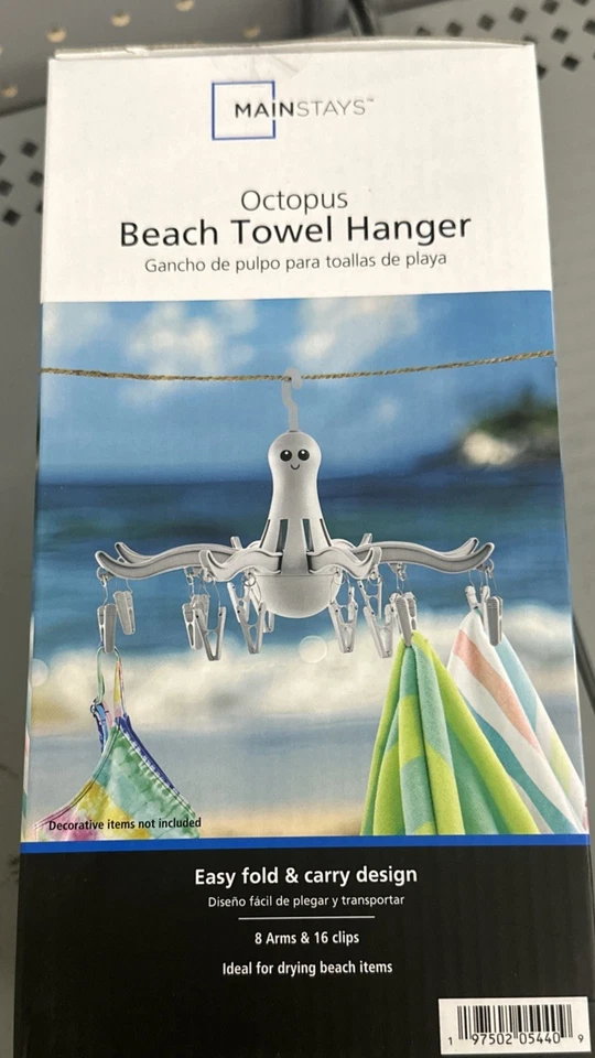Toallero de playa Mainstays Octopus ~ Gris ~ 8 brazos y 16 clips ~ Plegable y llevar Foto 1 de 1