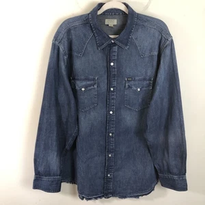 Polo Ralph Lauren Denim Western Pearl Snap Shirt Frayed Bottom Men's Sz XLT Blue - Picture 1 of 17