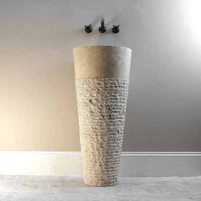 Modern Ribbed Cone Pedestal Sink in Marble Stone - Image 1 of 4