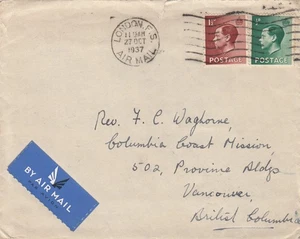 1937 KE111 Air Mail Cover – London to British Columbia, Canada - Picture 1 of 2