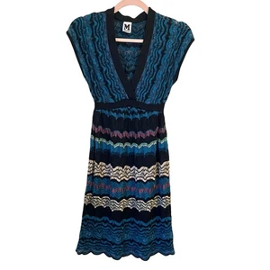 M Missoni Open Knit Mini Dress Size XS Beach Coverup Resort Blue Black Babydoll - Picture 1 of 11