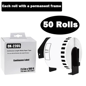 62mmx30.48m 50ROLLS Shipping Label 2-3/7"x100' Compatible Brother QL-800 DK-2205 - Picture 1 of 24
