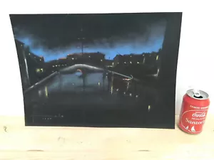 Aveiro de noche pintura firmada a mano artista desconocido de Portugal 1964 - Imagen 1 de 4