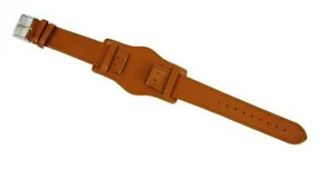 Brassard Militaire Montre Bracelet Cuir Fond Marron Clair Fixe Pont 22mm Fermoir - Picture 1 of 1