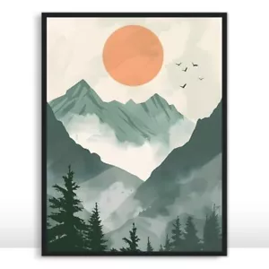 Moonow7 Minimalist Mountain Wall Art Poster, Nature Inspired Print, Unframed - Picture 1 of 15