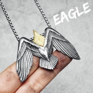Flying Eagle Men Necklace 316L Stainless Steel Pendants Wild Hawk Wings Chain - Picture 1 of 9