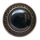 Button Antique - Metal & Glass Black - 37 MM - Black Glass Set IN Metal Button