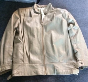 VINTAGE 80s CREAMY BEIGE LONG SLEEVES LEATHER JACKET M - Picture 1 of 6