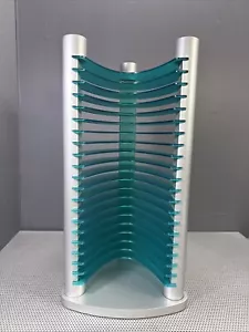 Blue Green 20 CD Tower Rack Holder Organizer Modern Retro 14" Atomic Turquoise - Picture 1 of 6