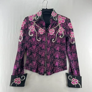 WOODS Western Jacket Womens S Horse Show Embellished Equestrian Floral Purple - Picture 1 of 15