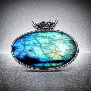 Blue Labradorite Gemstone Handmade 925 Sterling Silver Jewelry Pendant 1.5'' - Picture 1 of 4