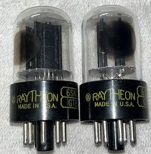 Pair Raytheon 6SN7GTB Black Plate Side Horseshoe Getter TV7 Strong SAME DATES - Picture 1 of 4
