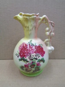 Vtg Ceramic 6" Pitcher Ewer Handled Floral Bud Vase ~ Made in Austria ~ LOVELY! - Picture 1 of 6