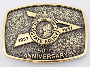 New Hampshire State Police 50th Solid Brass Vintage Belt Buckle - Obsolete - Bild 1 von 3