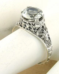 GENUINE GREEN AMETHYST 925 STERLING SILVER ANTIQUE STYLE FILIGREE RING 983X - Picture 1 of 3