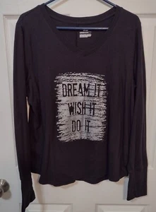 TEK GEAR DryTek Black DREAM IT, WISH IT, DO IT Long Sleeve Tee Shirt, V neck PXL - Picture 1 of 4