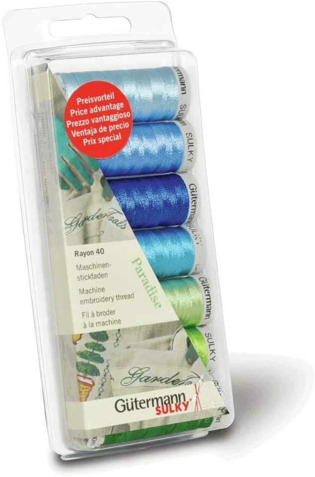Guterman Embroidery Sewing Thread Boxset Kit Rayon 40 7 x 200m Green & Blue - Image 1 of 1