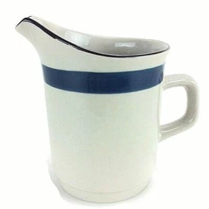 Jarra crema azul Dachi Akey gres beige banda azul oscuro Japón - Imagen 1 de 7