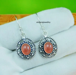 Cherry Quartz Gemstone 925 sterling silver handmade Dangle/Drop Earrings 1.25" - Picture 1 of 4