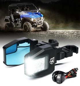 Xprite Rear Side View Mirrors w/ Spot Lights for 1.75"-2" Roll Bar ATV UTV RZR - Picture 1 of 8