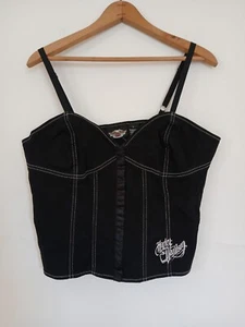 Harley Davidson Black White Embroidered Snap Front Bustier Corset Tank Top L - Picture 1 of 4