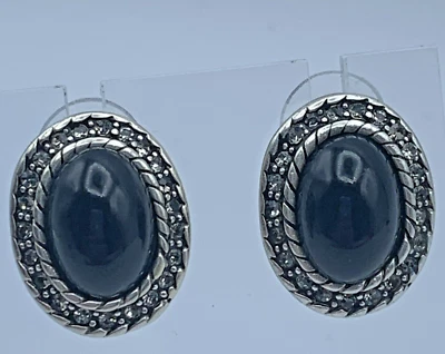 Chico’s 银色黑色凸圆形耳环带水晶 1322 — 第 1/4 张图片