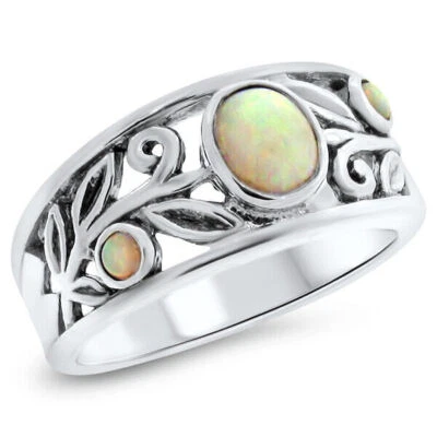 CLASSIC VICTORIAN STYLE 925 SOLID STERLING SILVER LAB-CREATED OPAL RING     863X - Image 1 of 4