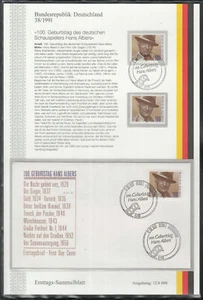 Germany 1991: First day collection sheet BRD ETSB 100th birthday of HANS ALBERS - Picture 1 of 1