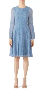 L.K. Bennett Abbie Silk Dress Bell Sleeve Fit & Flare Blue Size 16 - Picture 1 of 19