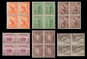 AUSTRALIA 1937 KE8 Sc 166 171-174 183A Kangaroo Koala Nature MNH VF BL4s CV$118 - Picture 1 of 2